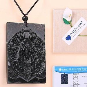 Natural Xiuyan Jade Hand Carved Statue My King Dog Head Pendant Necklace